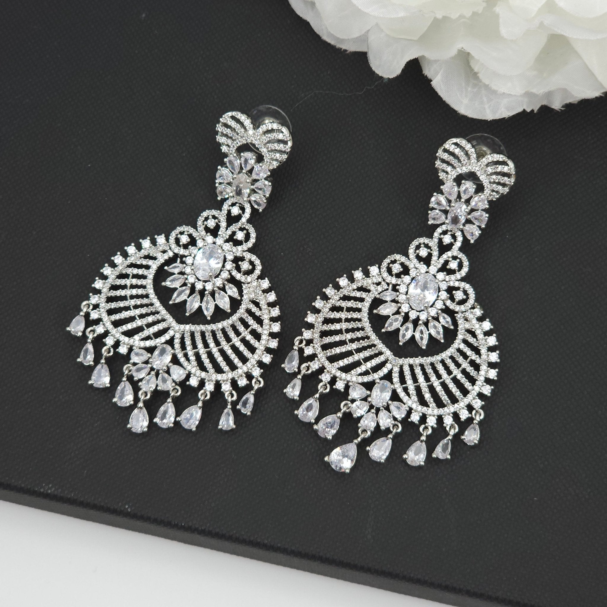 American diamond Silver Dangle Earrings 