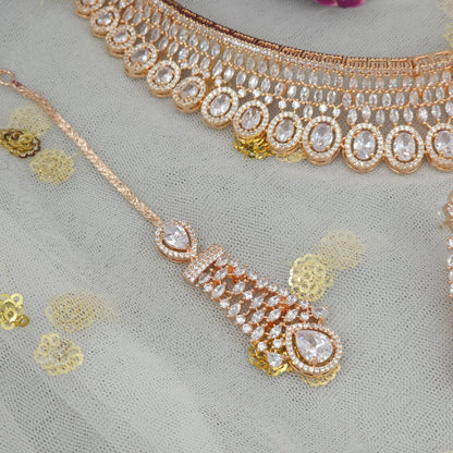 Alishba Rose Gold AD CZ Choker Necklace set - Fancy Fab Jewels