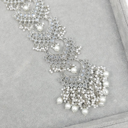 Aliya - Silver Polki & Pearl Hair Plait Piece - Fancy Fab Jewels