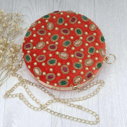 Amber Bridal Round Clutch Rusty Orange - Fancy Fab Jewels