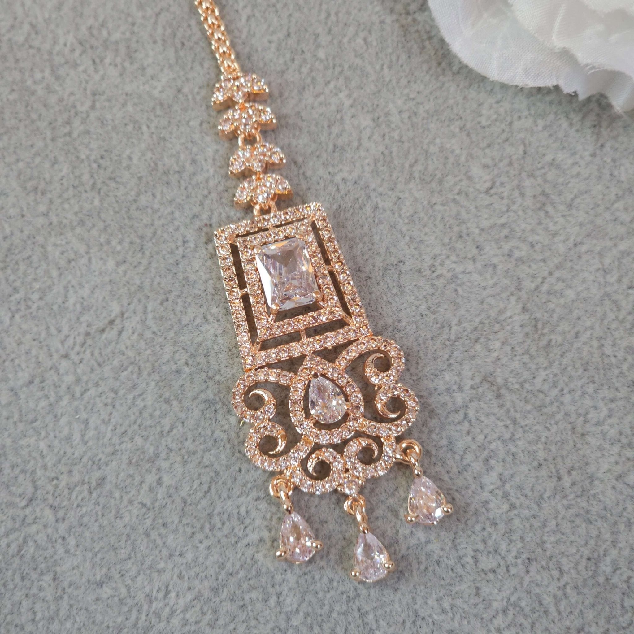 American Diamond Rosegold Mang Tikka - Fancy Fab Jewels