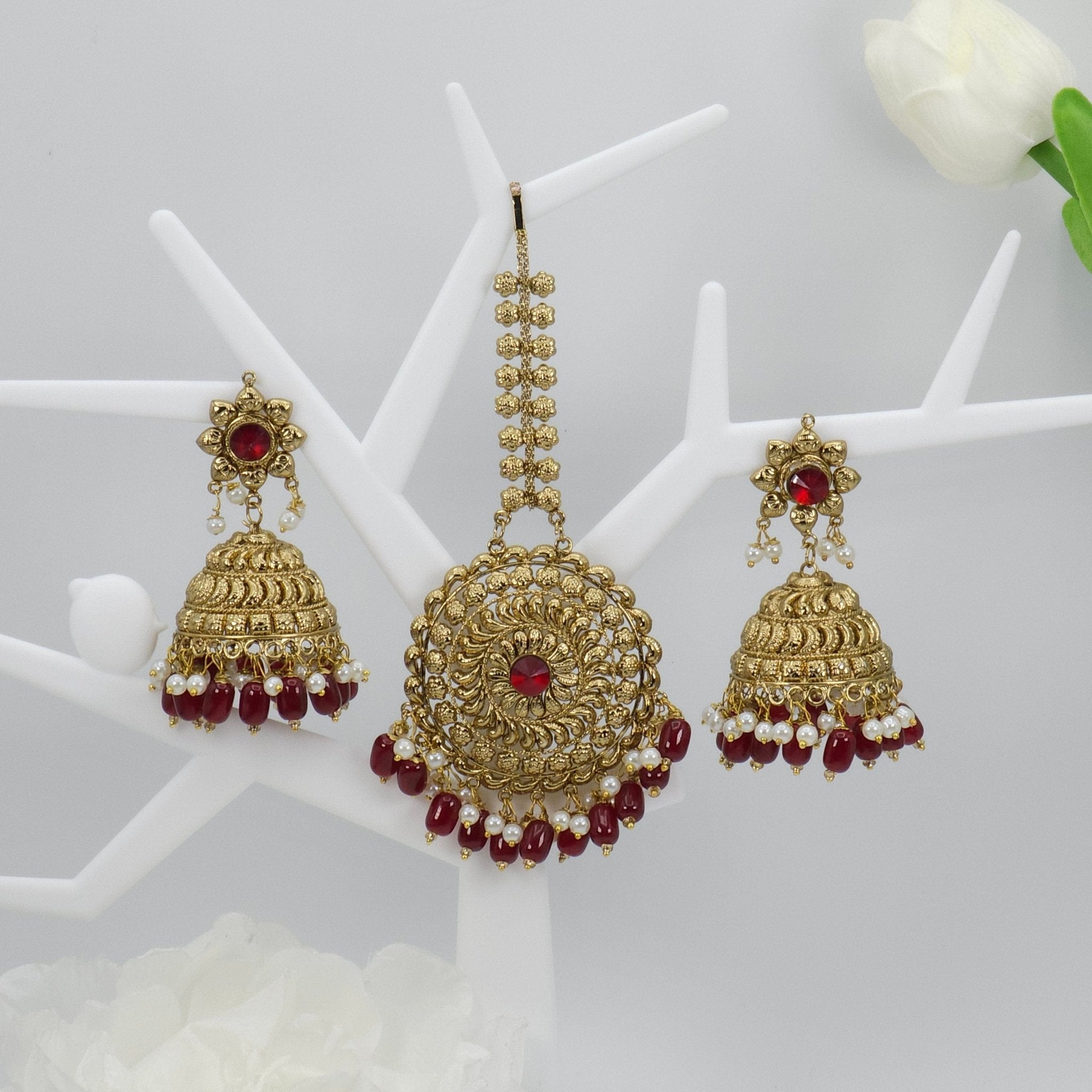 Anamika - Antique Gold Jhumki Tikka Set - Fancy Fab Jewels