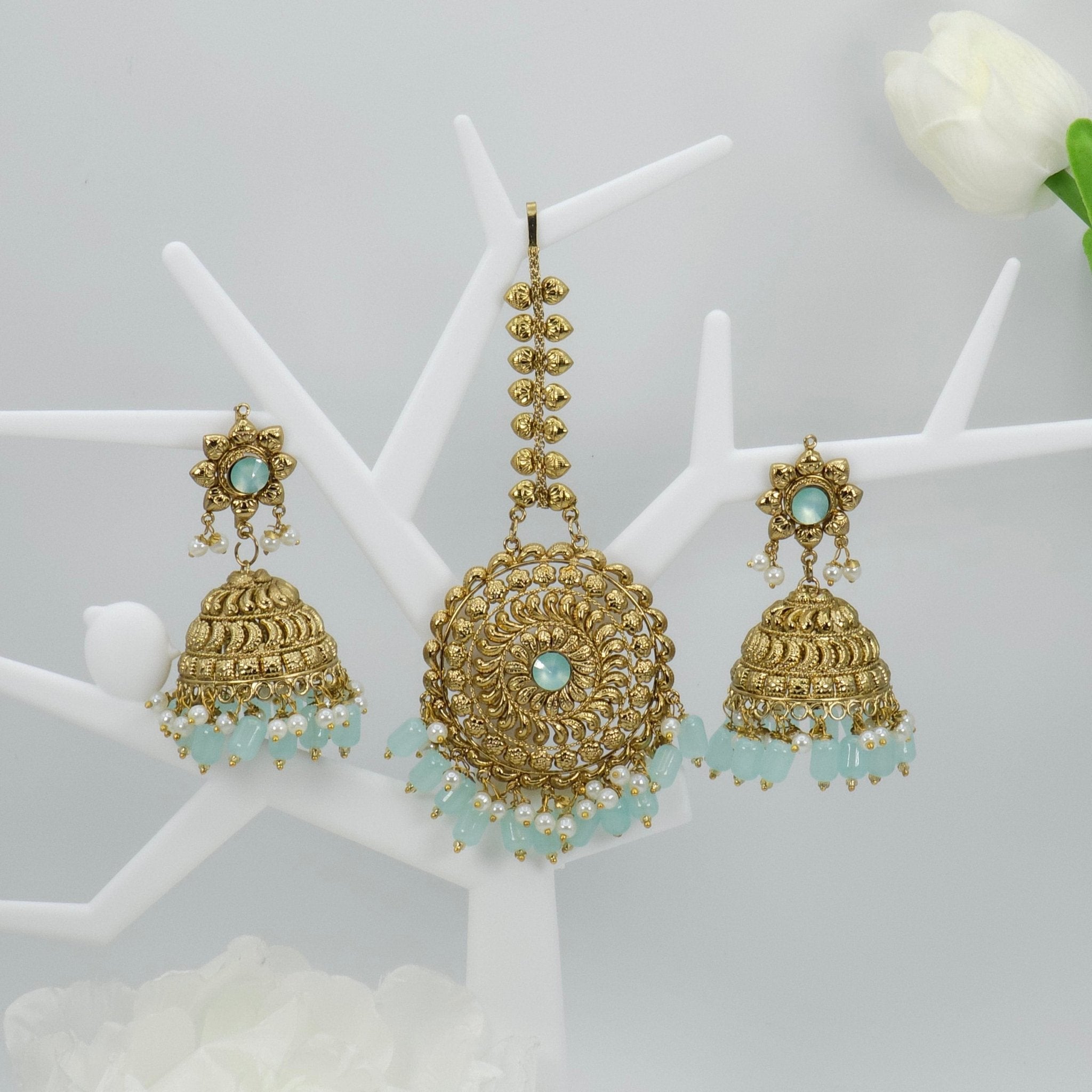 Anamika - Antique Gold Jhumki Tikka Set - Fancy Fab Jewels