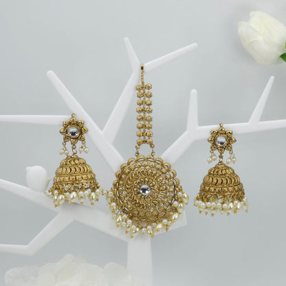 Anamika - Antique Gold Jhumki Tikka Set - Fancy Fab Jewels