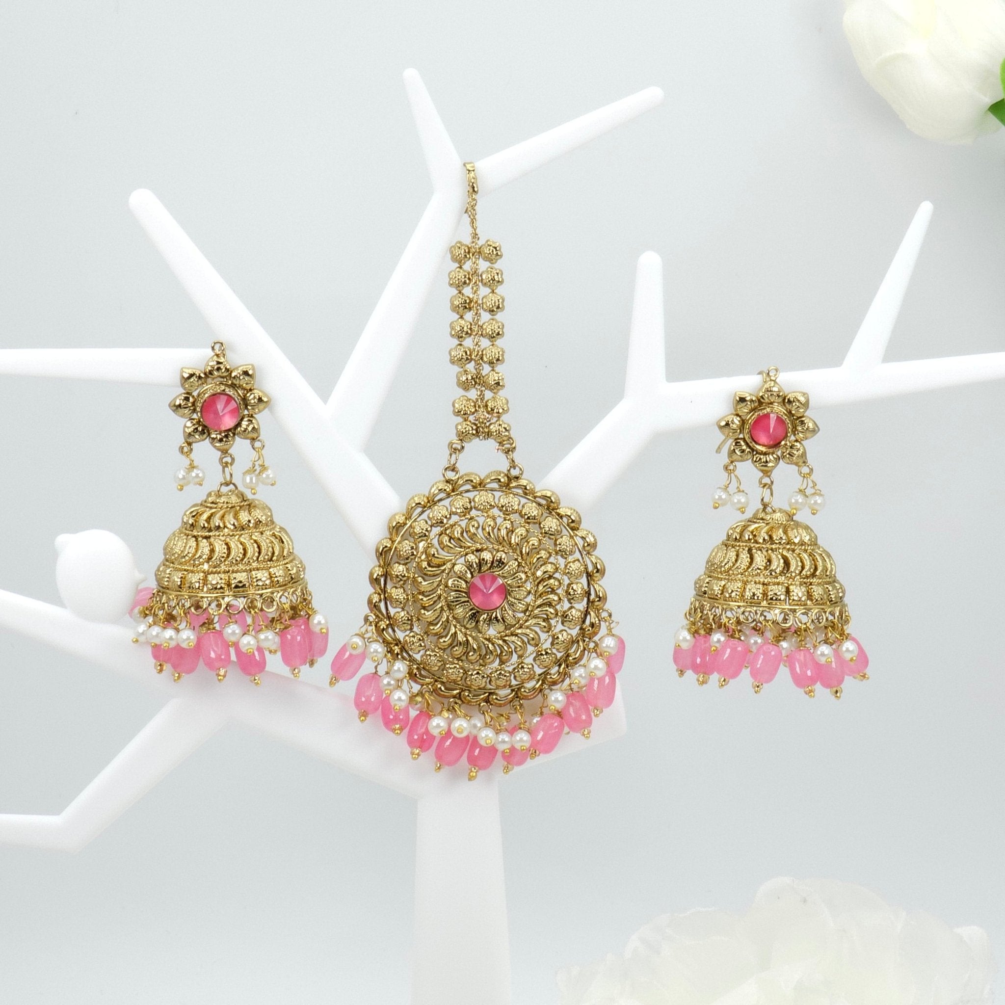 Anamika - Antique Gold Jhumki Tikka Set - Fancy Fab Jewels