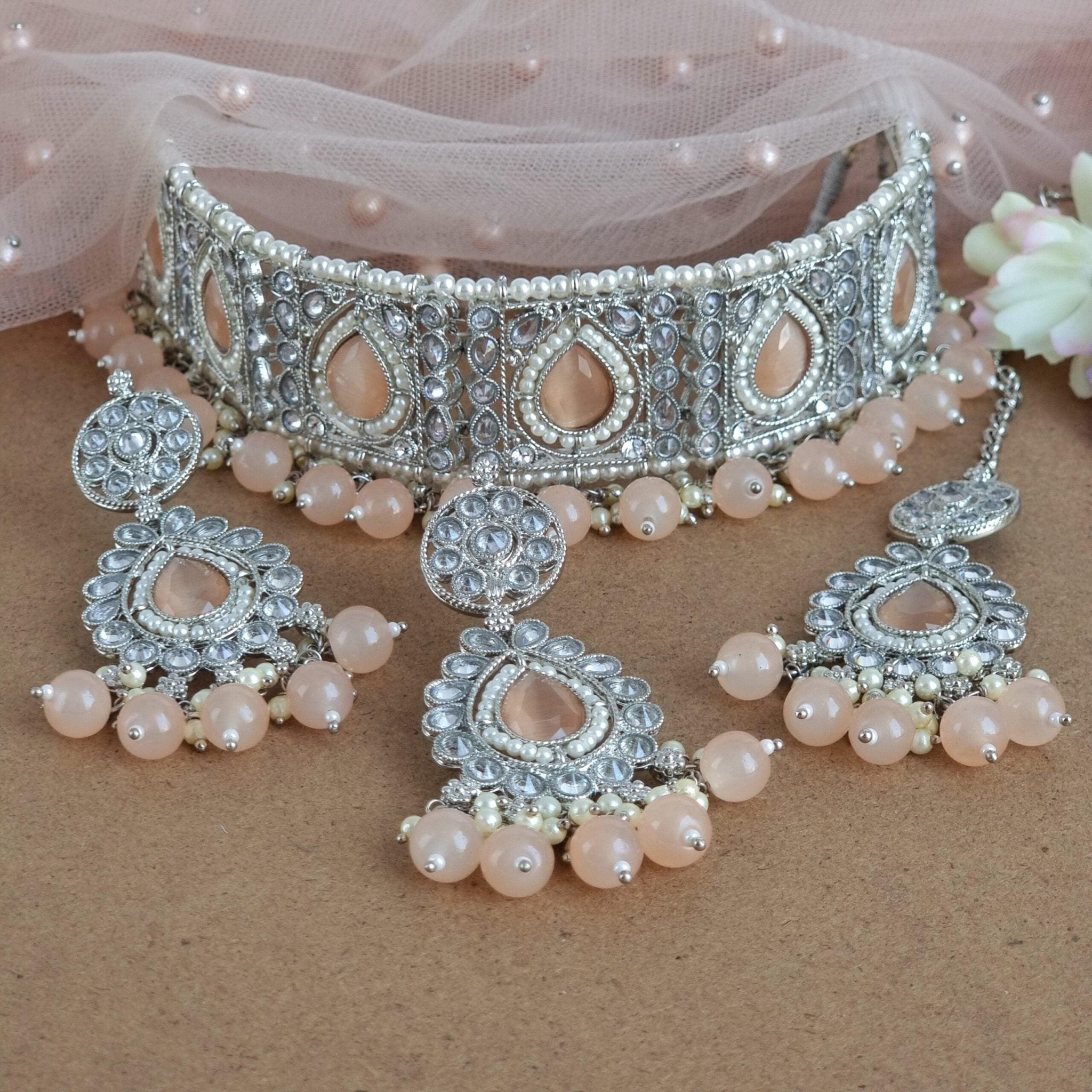 ANAYA Peach Silver Choker - Fancy Fab Jewels