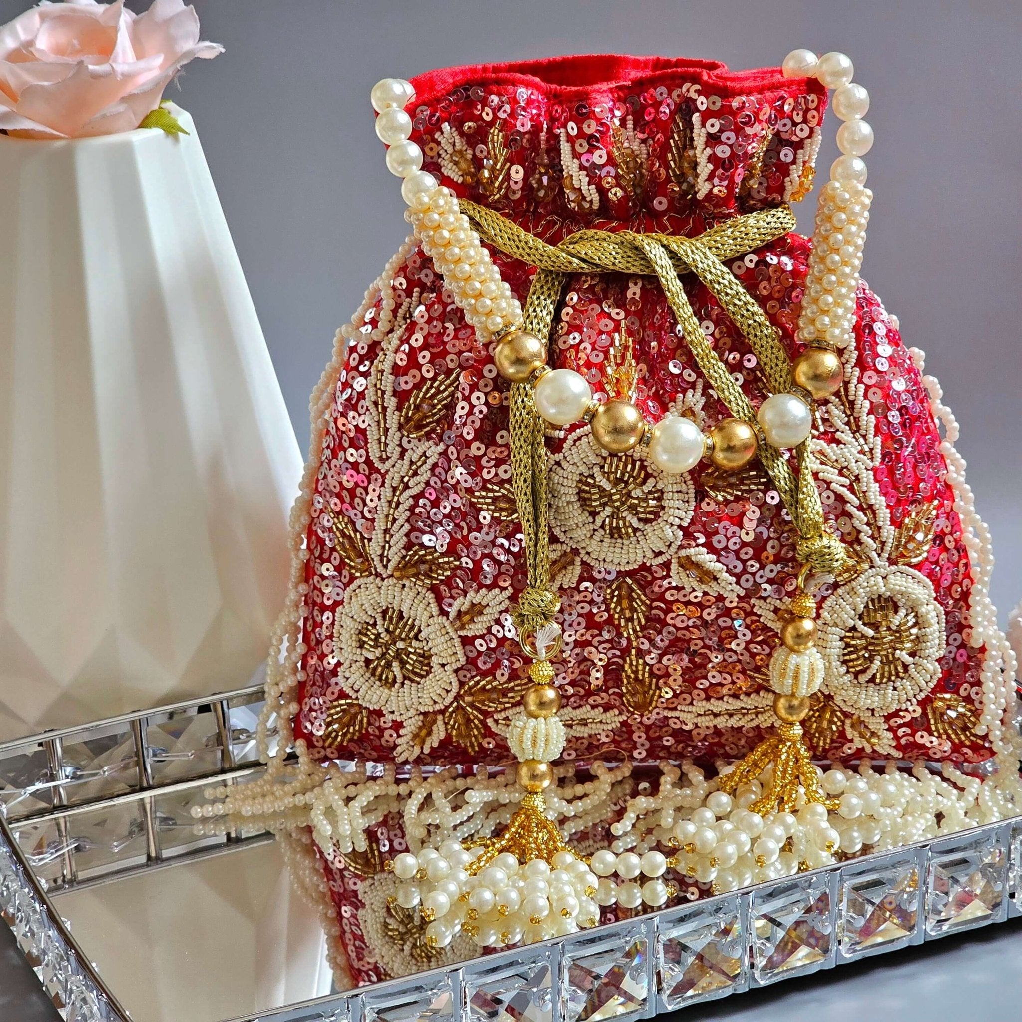 Anna Luxury Potli Bag Red - Fancy Fab Jewels