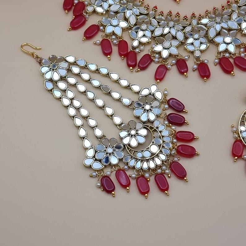 Ansa Mirror Jewellery Set - Deep Red - Fancy Fab Jewels