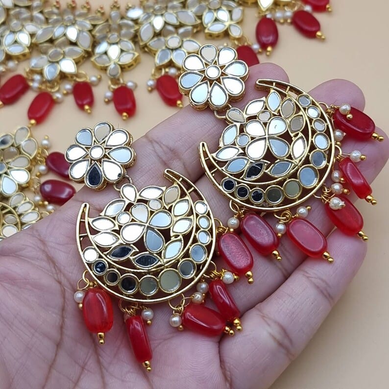 Ansa Mirror Jewellery Set - Deep Red - Fancy Fab Jewels