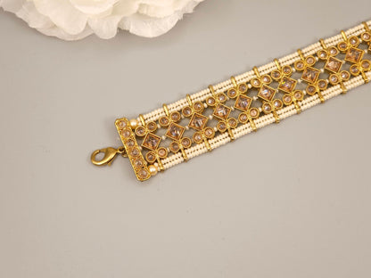 Antique Gold Polki Adjustable Chain Bracelet - Fancy Fab Jewels