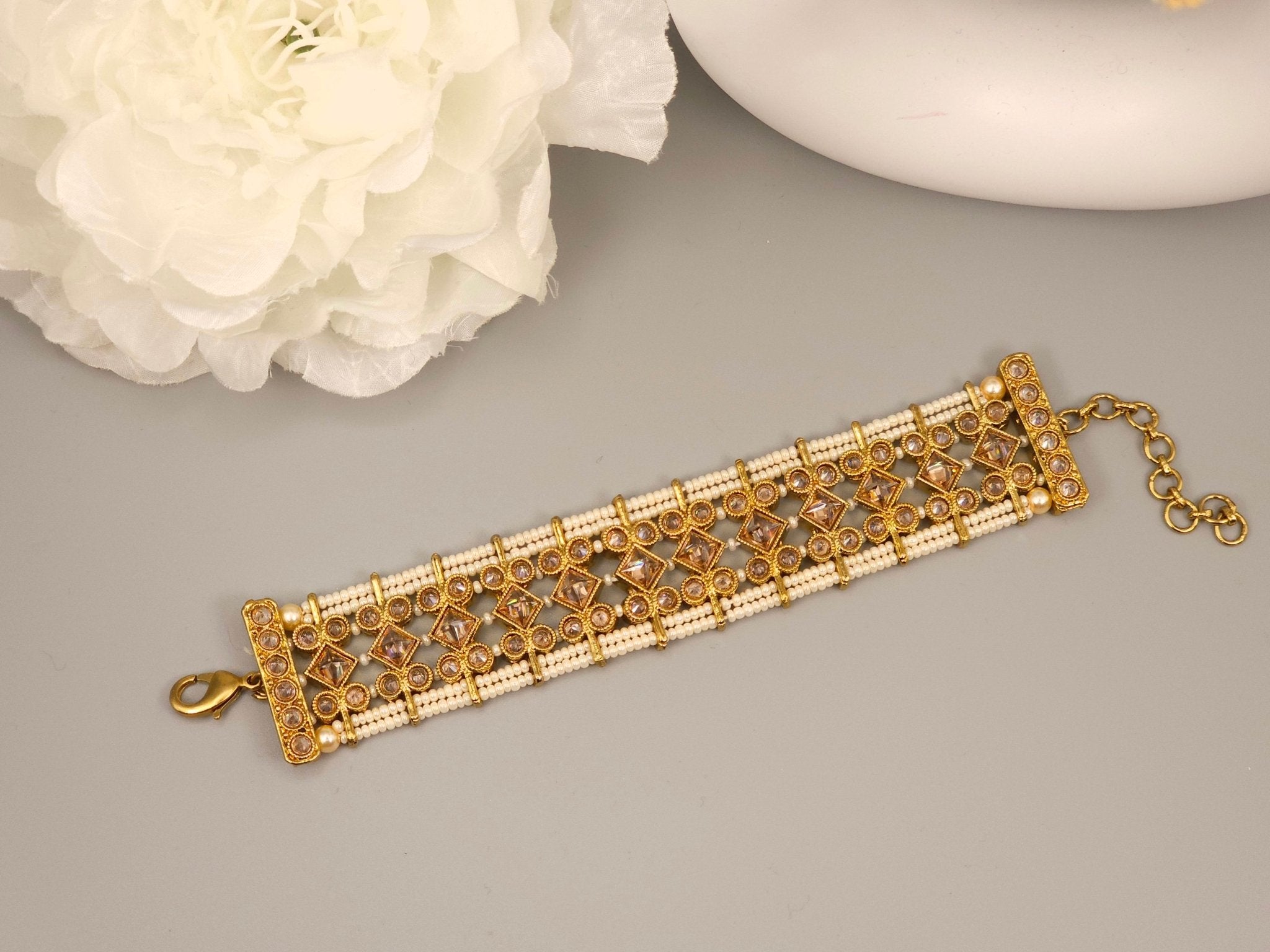 Antique Gold Polki Adjustable Chain Bracelet - Fancy Fab Jewels