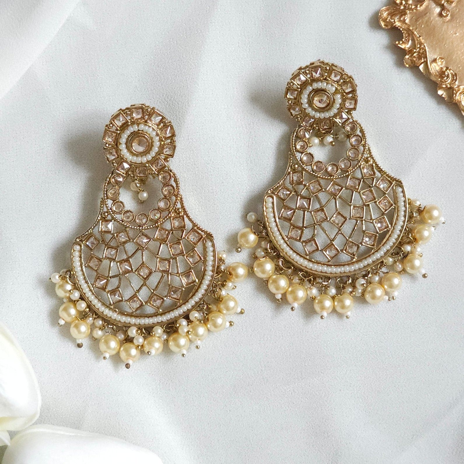 Antique Gold Polki Earrings Tikka Set - Fancy Fab Jewels