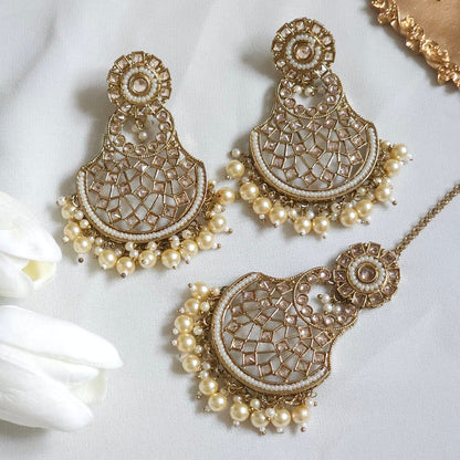 Antique Gold Polki Earrings Tikka Set - Fancy Fab Jewels