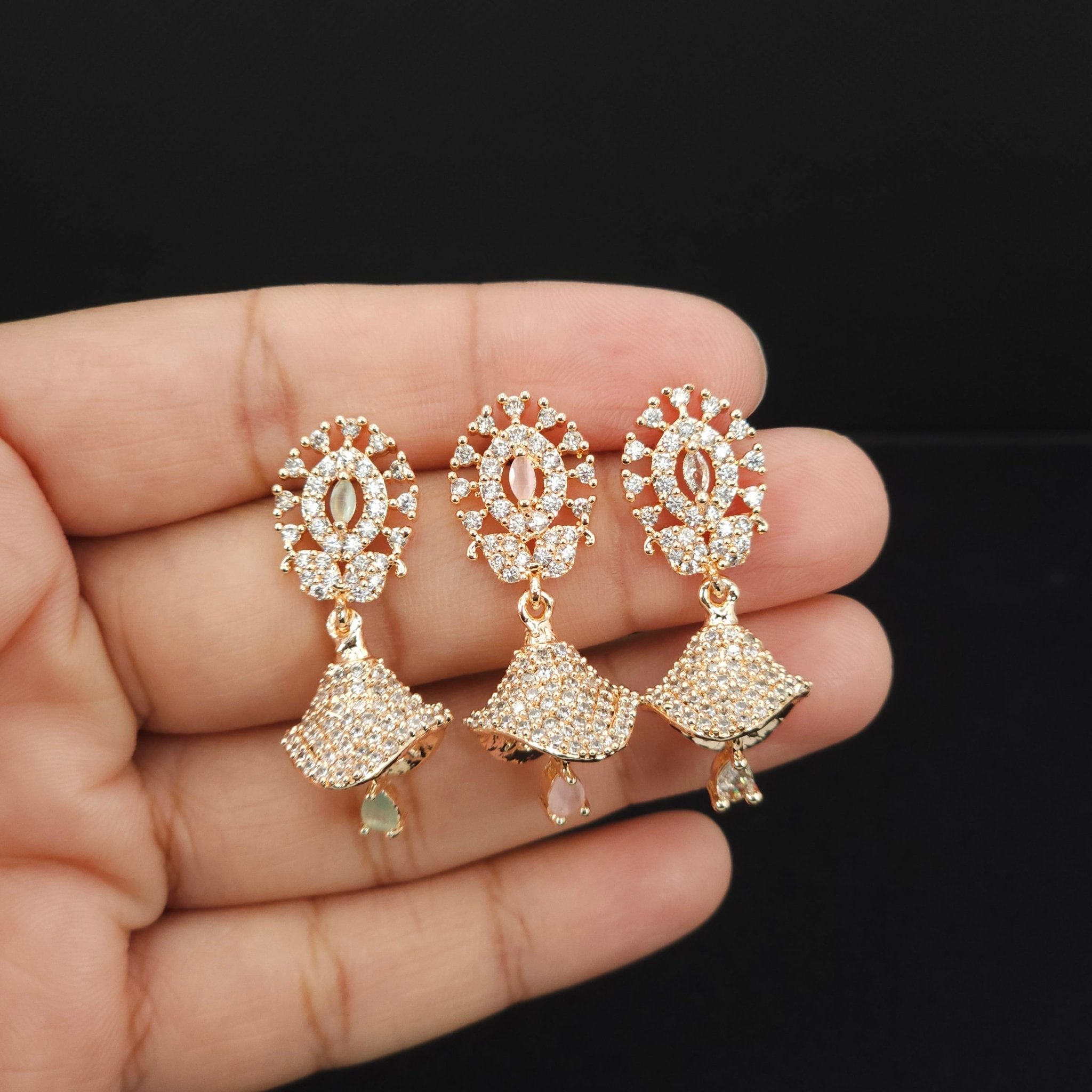 Arya - American diamond small jhumki earrings - Fancy Fab Jewels