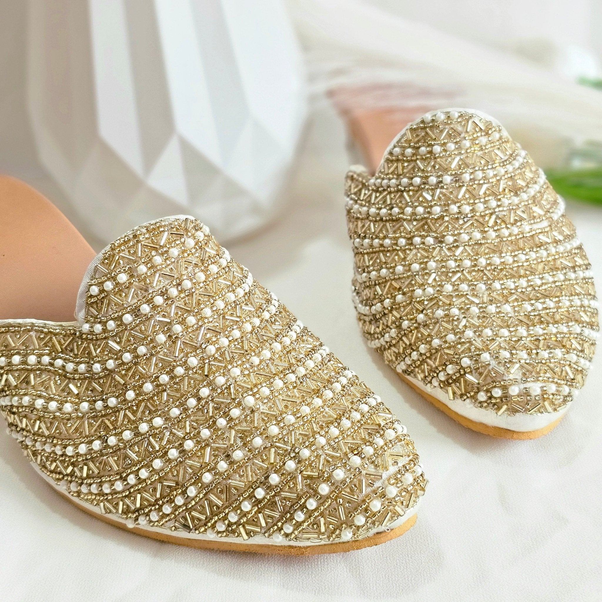 Aurora - Women's Golden Bridal Bridal Heel Mules - Fancy Fab Jewels