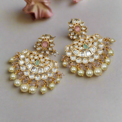 Hafsa Moissanite Polki Chandbali Earrings – Earrings | Fancy Fab Jewels UK