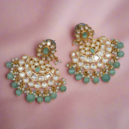 Hafsa Moissanite Polki Chandbali Earrings – Earrings | Fancy Fab Jewels UK