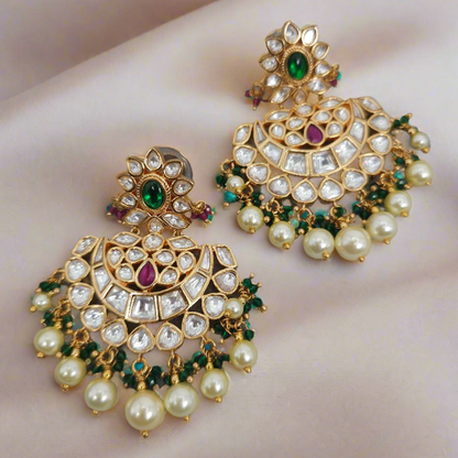 Hafsa Moissanite Polki Chandbali Earrings – Earrings | Fancy Fab Jewels UK