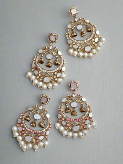 Zarnab Golden Pearl Chandbali Earrings - Fancy Fab Jewels