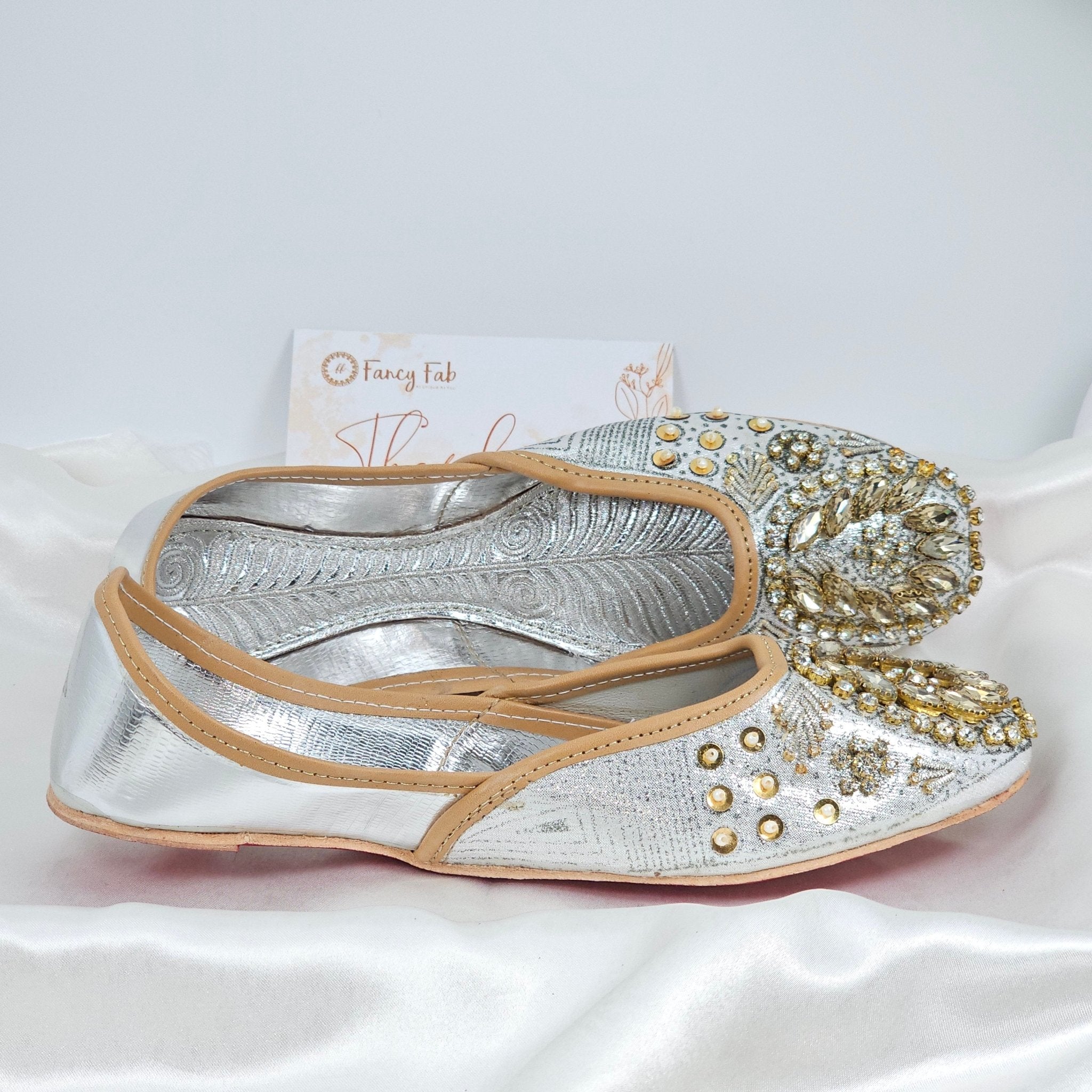 Bibbo - Womens Silvery White Ballerina Jutti Shoes - Fancy Fab Jewels