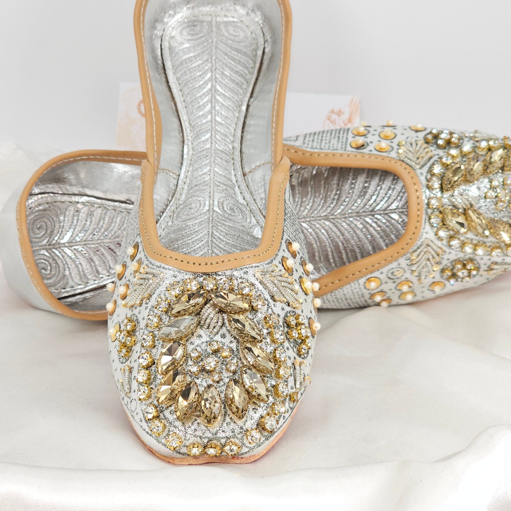Bibbo - Womens Silvery White Ballerina Jutti Shoes - Fancy Fab Jewels
