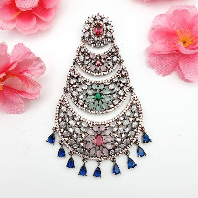 Black Rose Multicolour A D Bridal Passa Jhumar - Fancy Fab Jewels