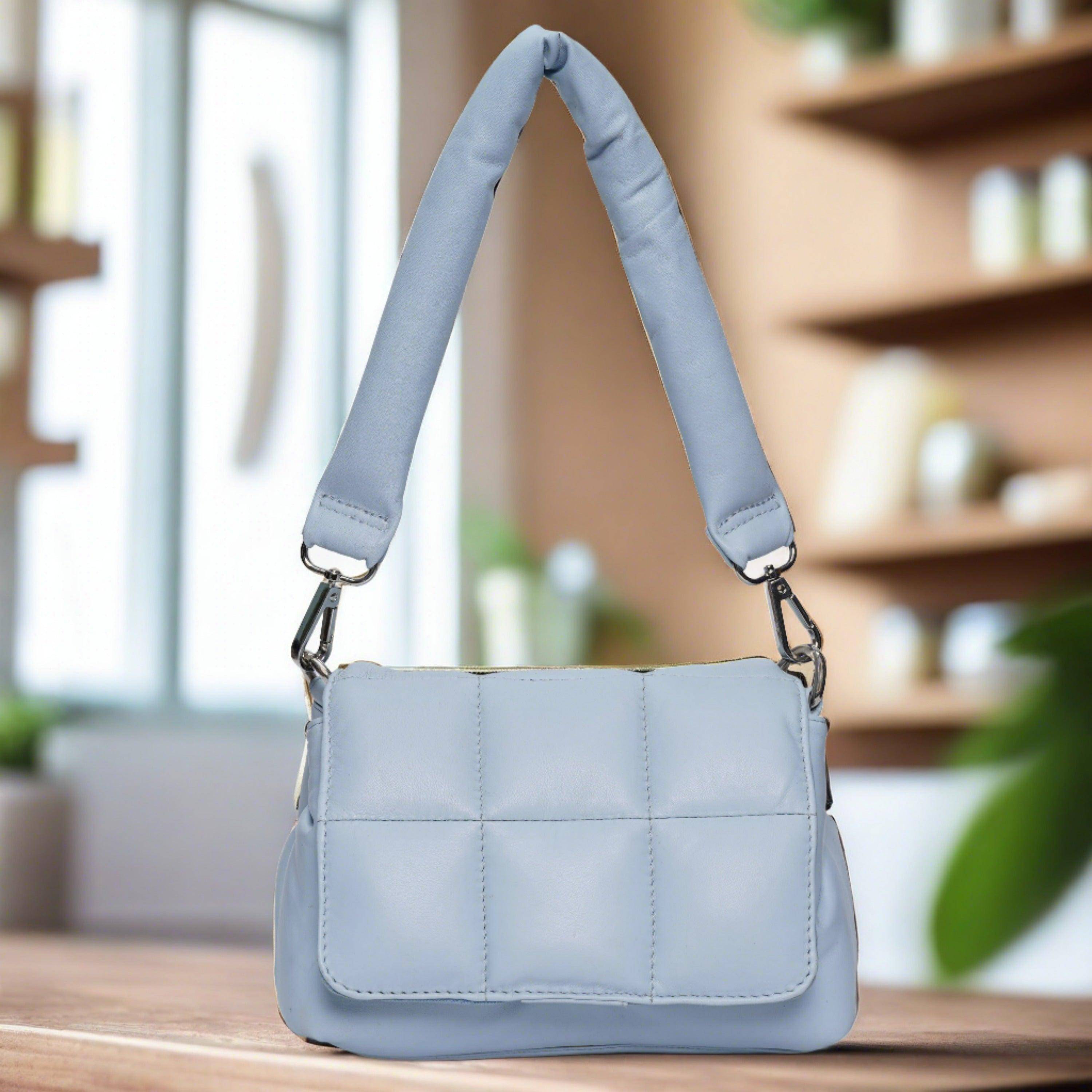 Soft Baby Blue Genuine Leather Cross-body: Everyday Luxury - Fancy Fab Jewels