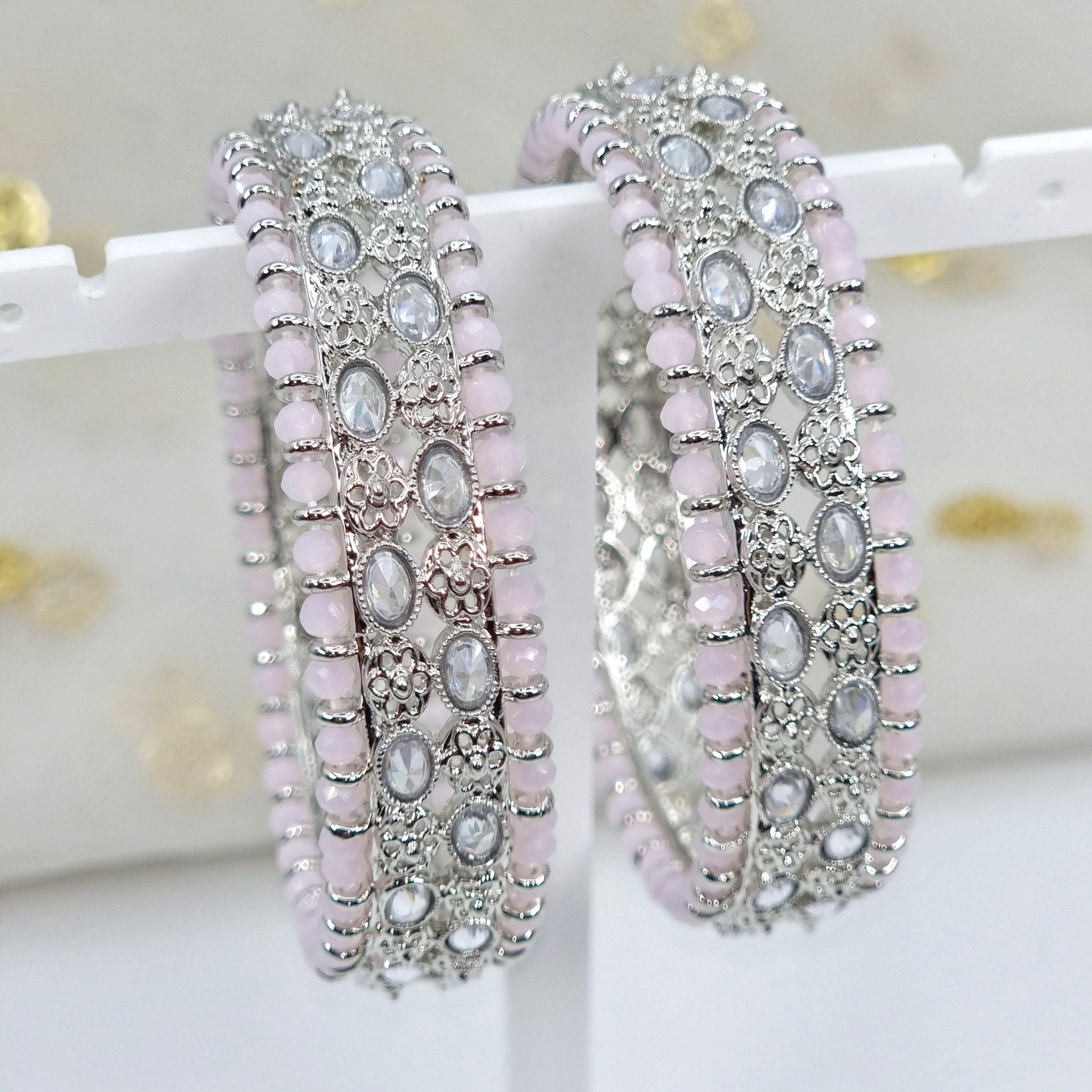 DANIAA - Pair of Silver Pink Polki Kangan - Fancy Fab Jewels