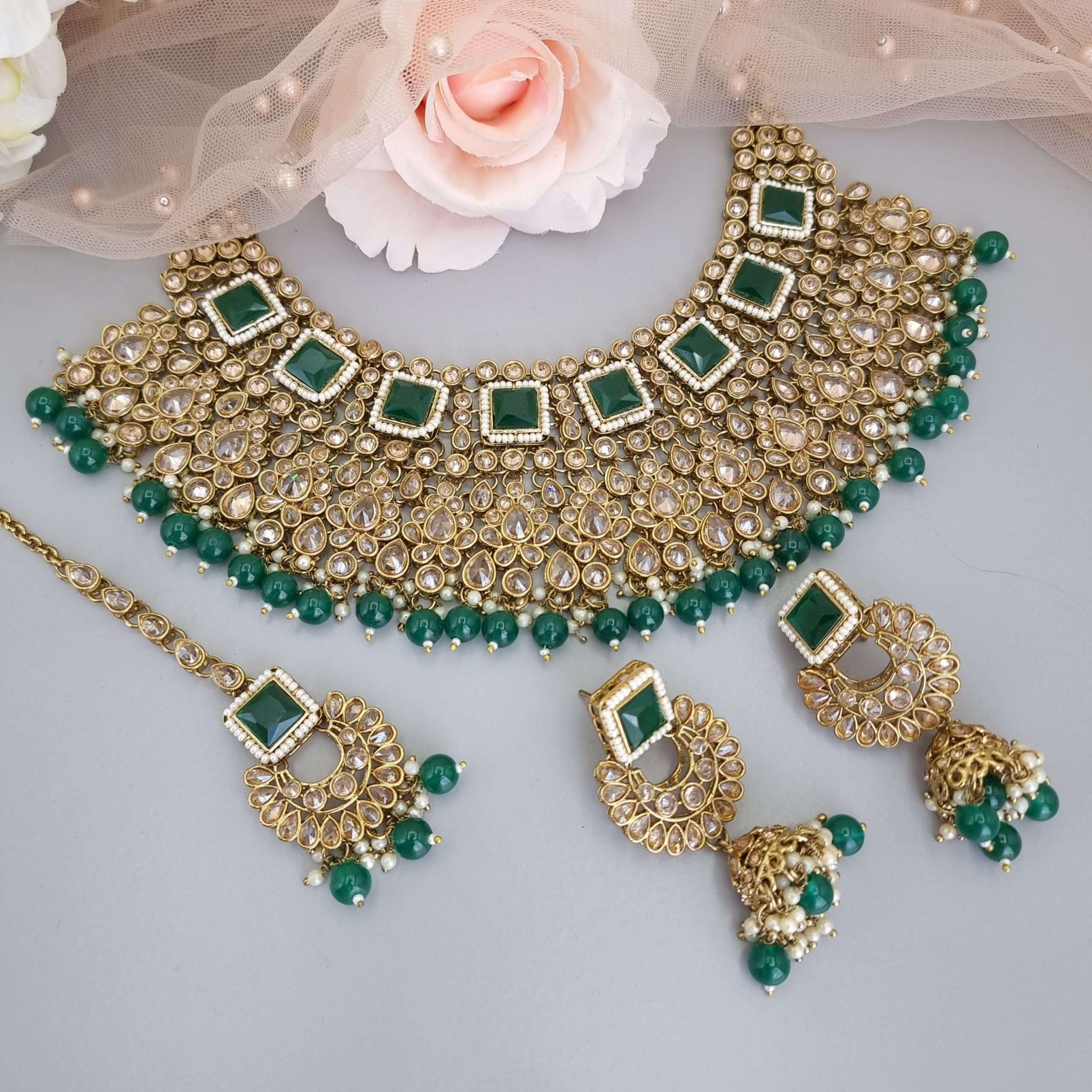 Dipika Necklace Set Green - Fancy Fab Jewels