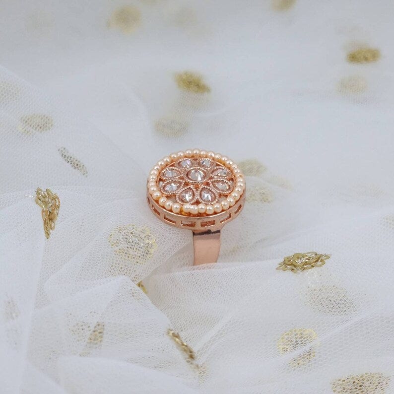 Ella Rose Gold Polki Ring - Fancy Fab Jewels