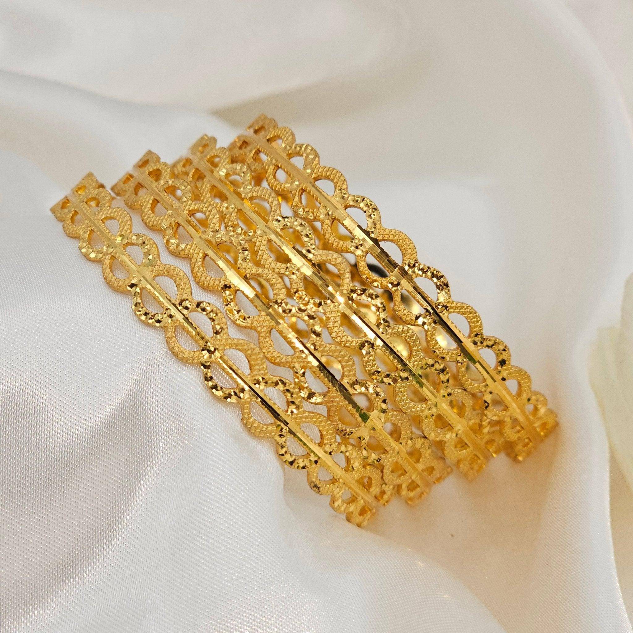 Set of 4 Gold Plated Bangles Set. - Fancy Fab Jewels