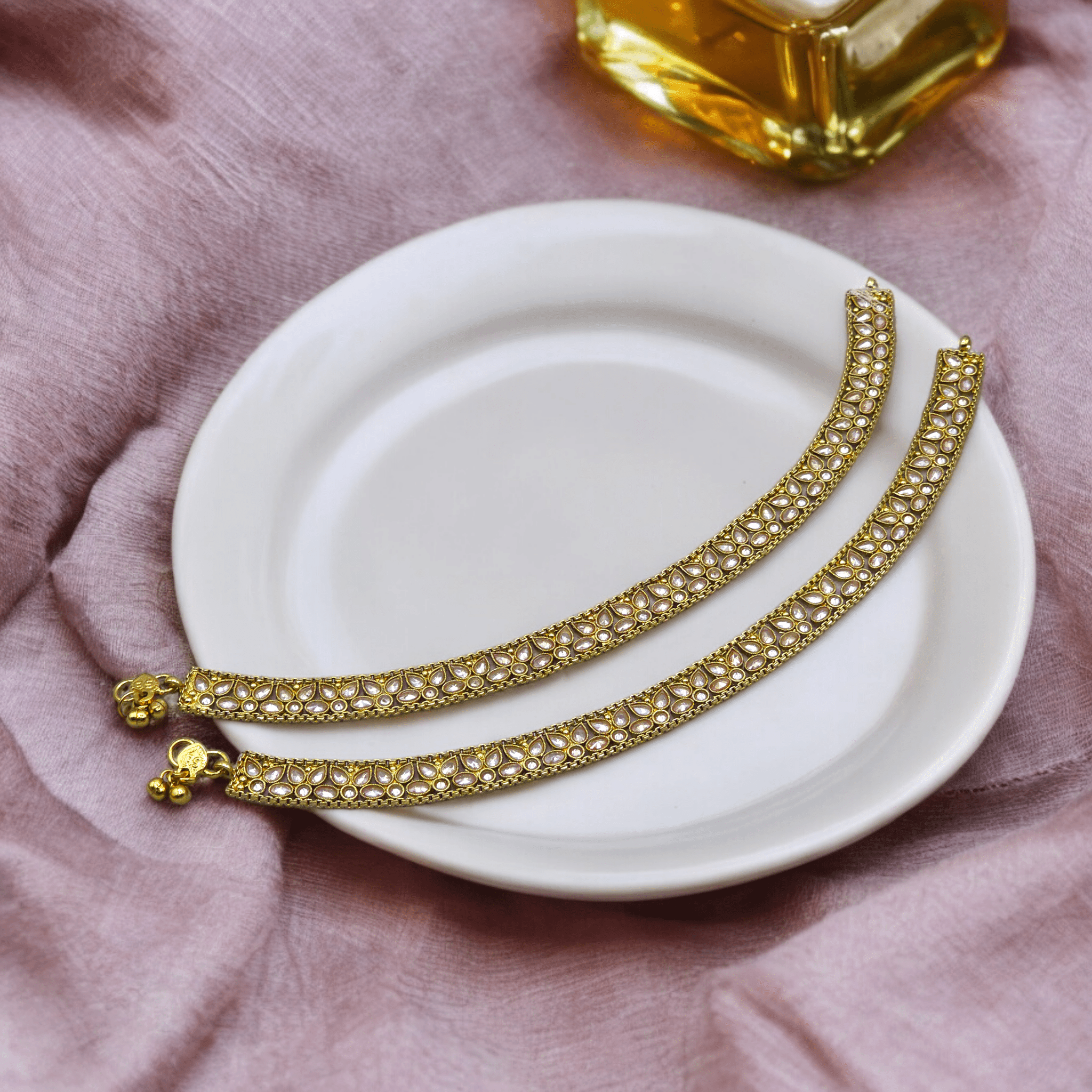 Antique Gold Polki detailed Anklets - Fancy Fab Jewels