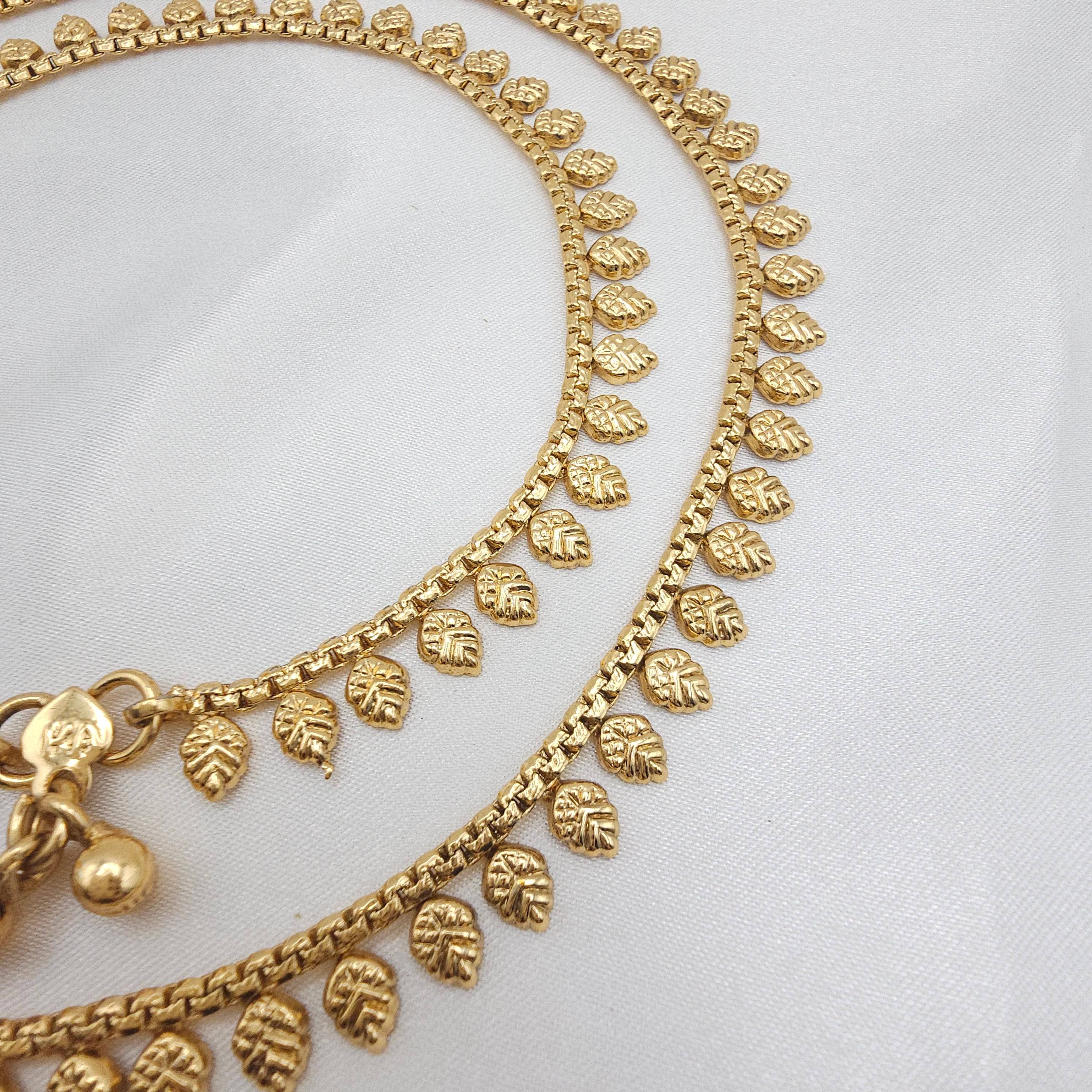 Gold Plated Anklets, Dainty Leaf Chain Anklets - Fancy Fab Jewels