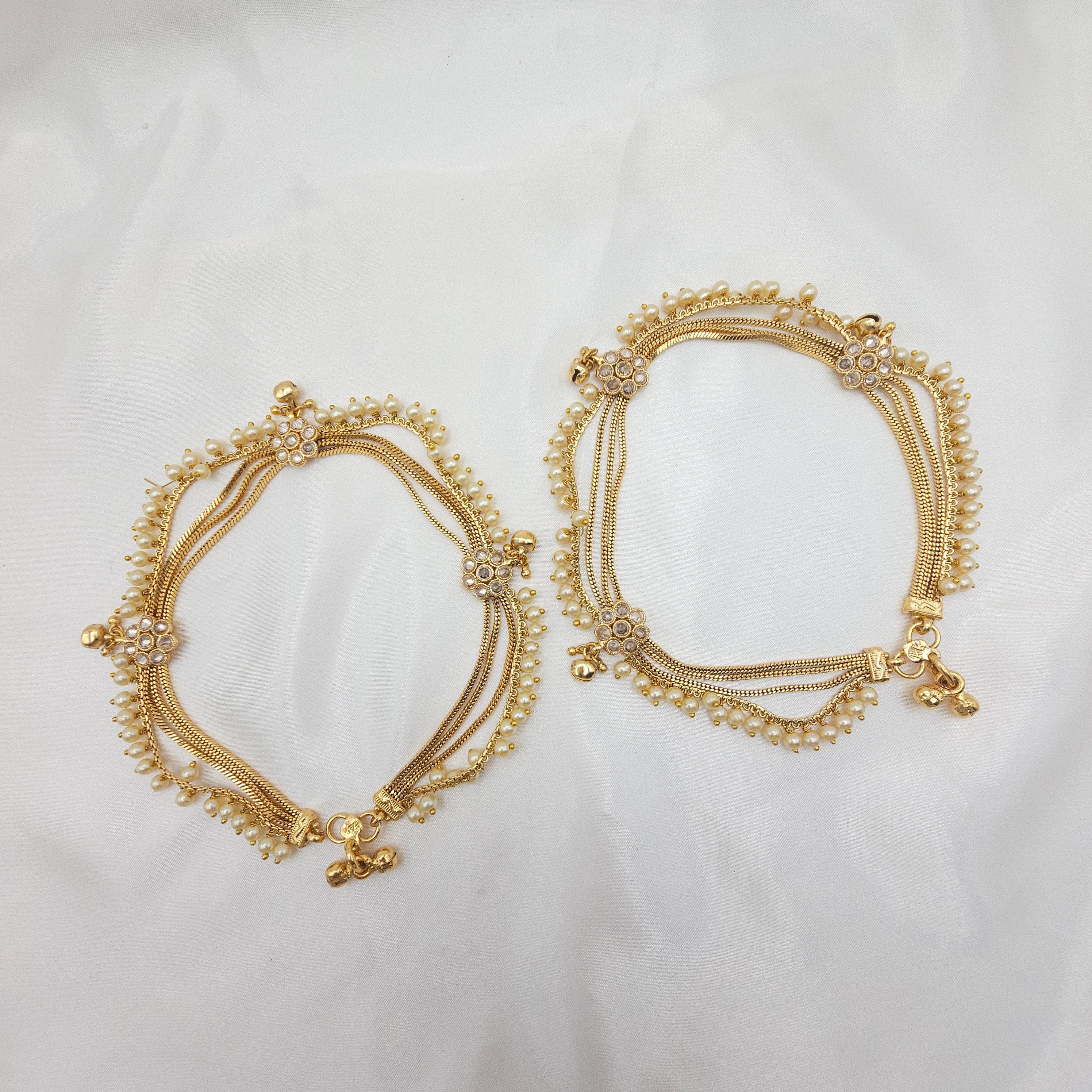 Gold Plated Bridal Polki Anklets - Fancy Fab Jewels