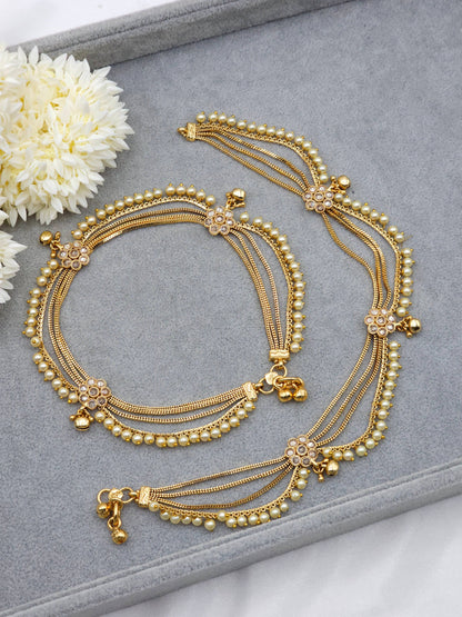 Gold Plated Bridal Polki Anklets - Fancy Fab Jewels