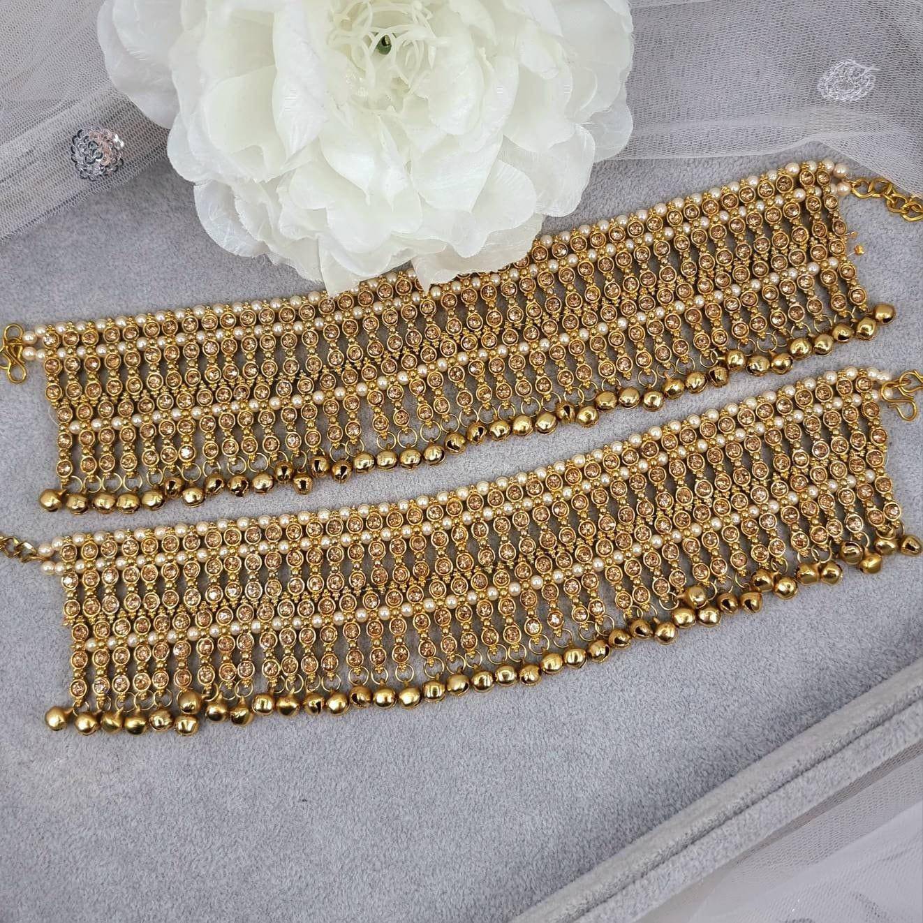 Mihira Antique gold Polki Statement Bridal Anklet - Fancy Fab Jewels