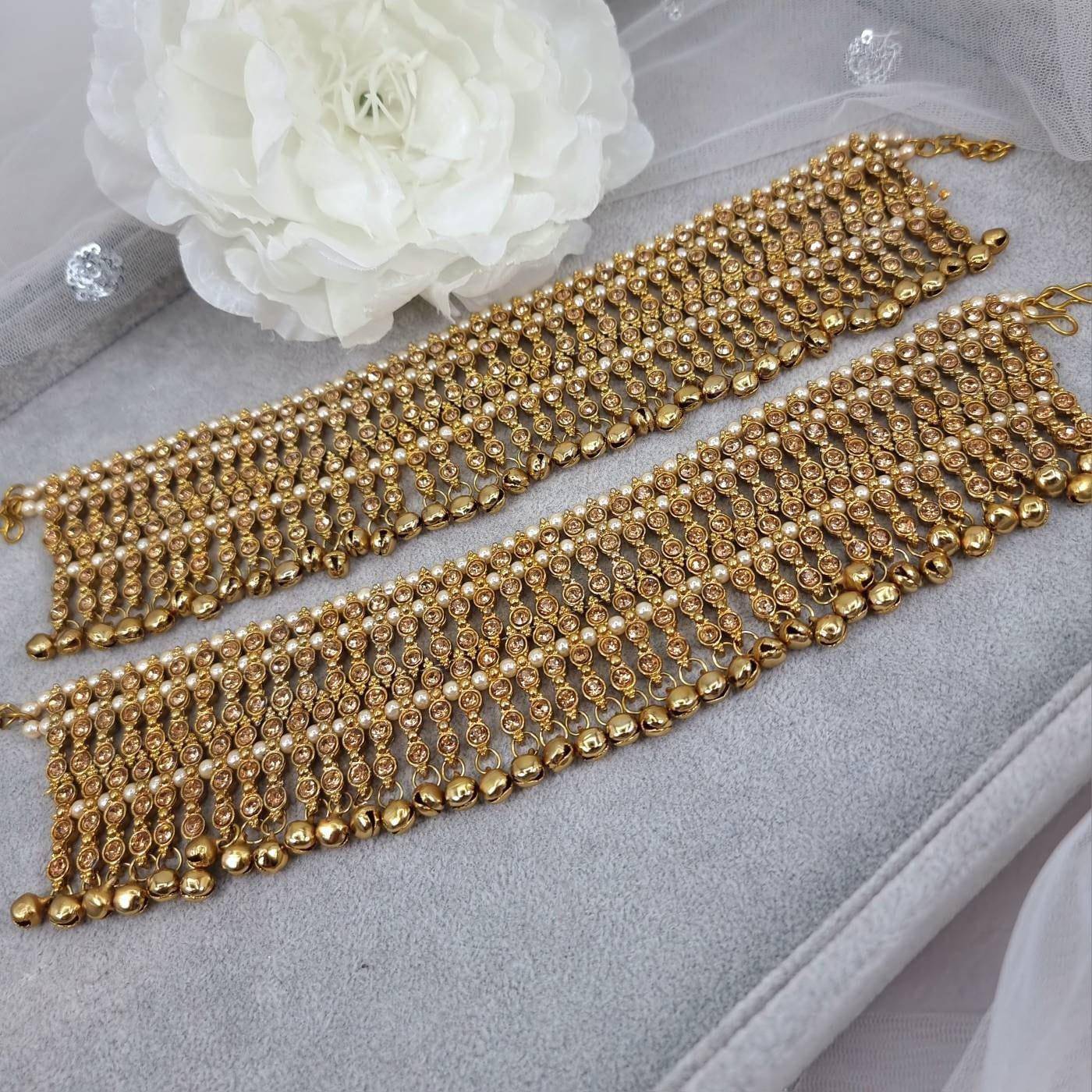 Mihira Antique gold Polki Statement Bridal Anklet - Fancy Fab Jewels