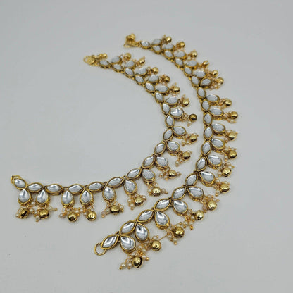 Raina Bridal Kundan Stone Anklets with Bell detailed Payal - Fancy Fab Jewels