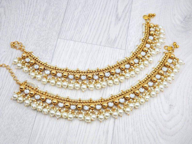 Saba Kundan and Pearls detail Anklets - Fancy Fab Jewels