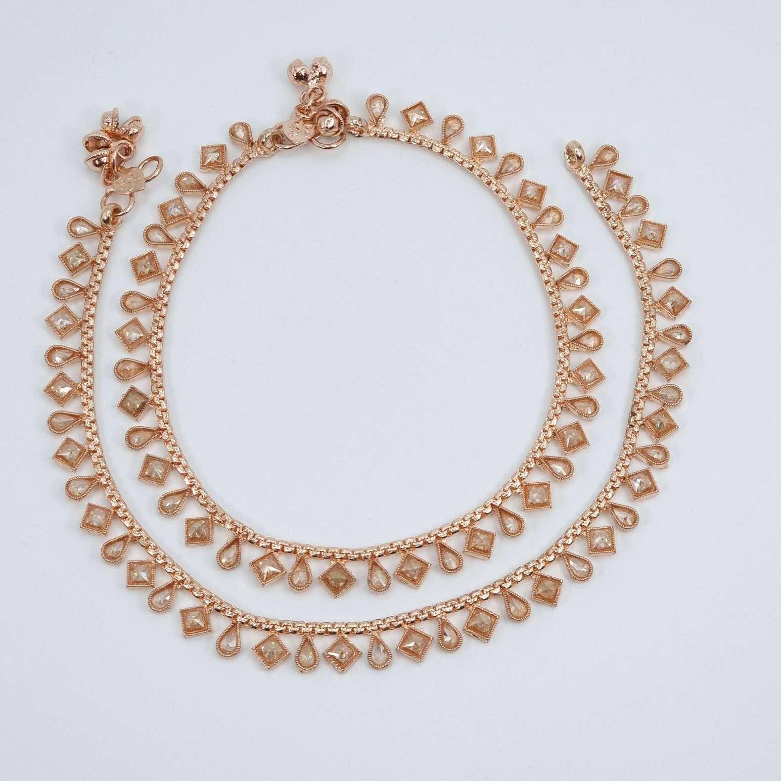 Shiza Rose Gold Polki Anklet/Jhanjar - Fancy Fab Jewels