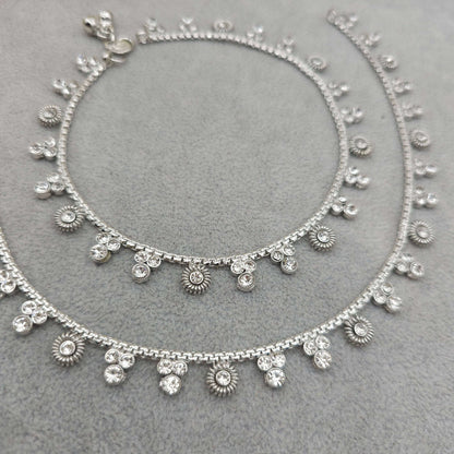 Silver Polki Anklet, Jhanjar - Fancy Fab Jewels