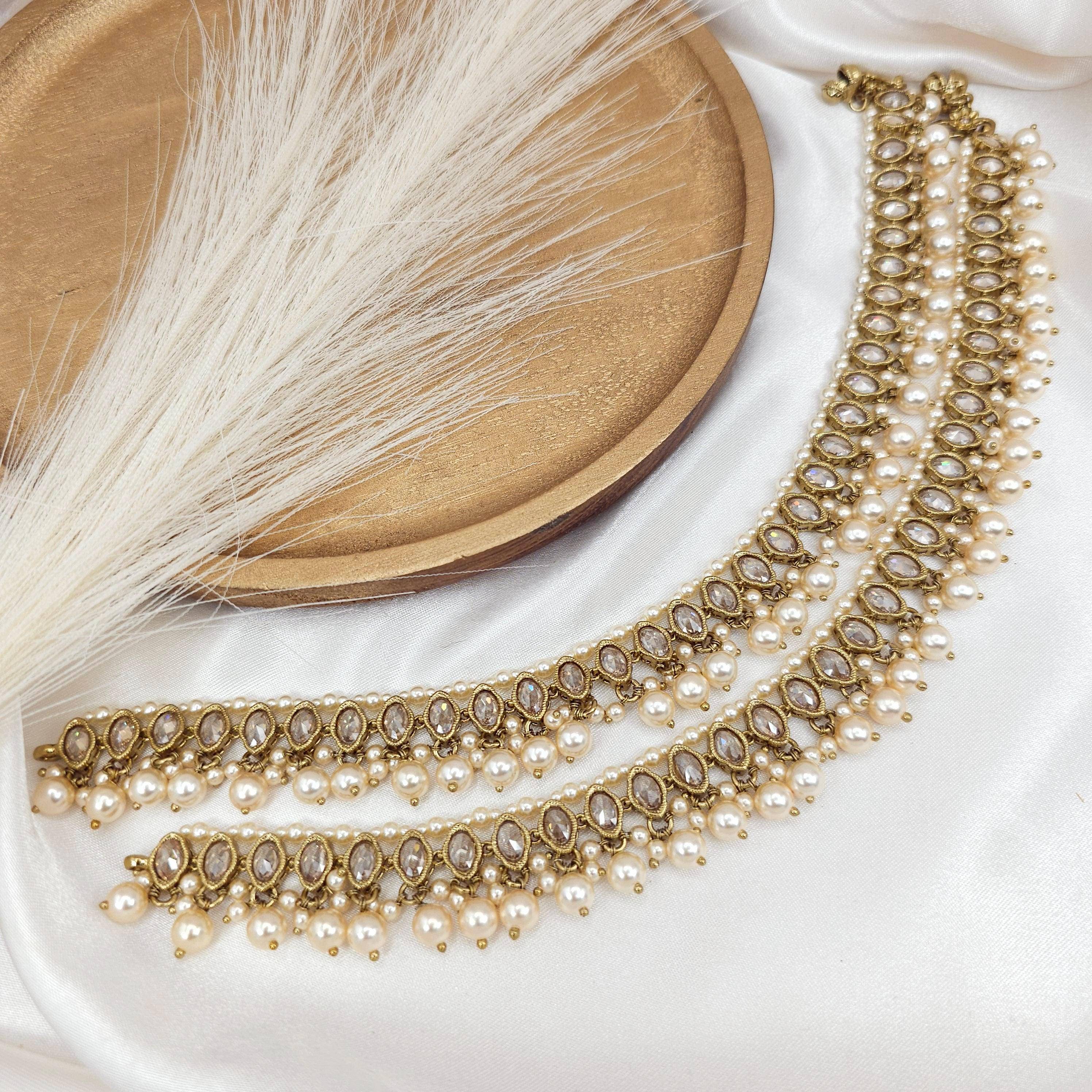 Janvi - Antique Gold Polki Statement Anklets | Jhanjara - Fancy Fab Jewels