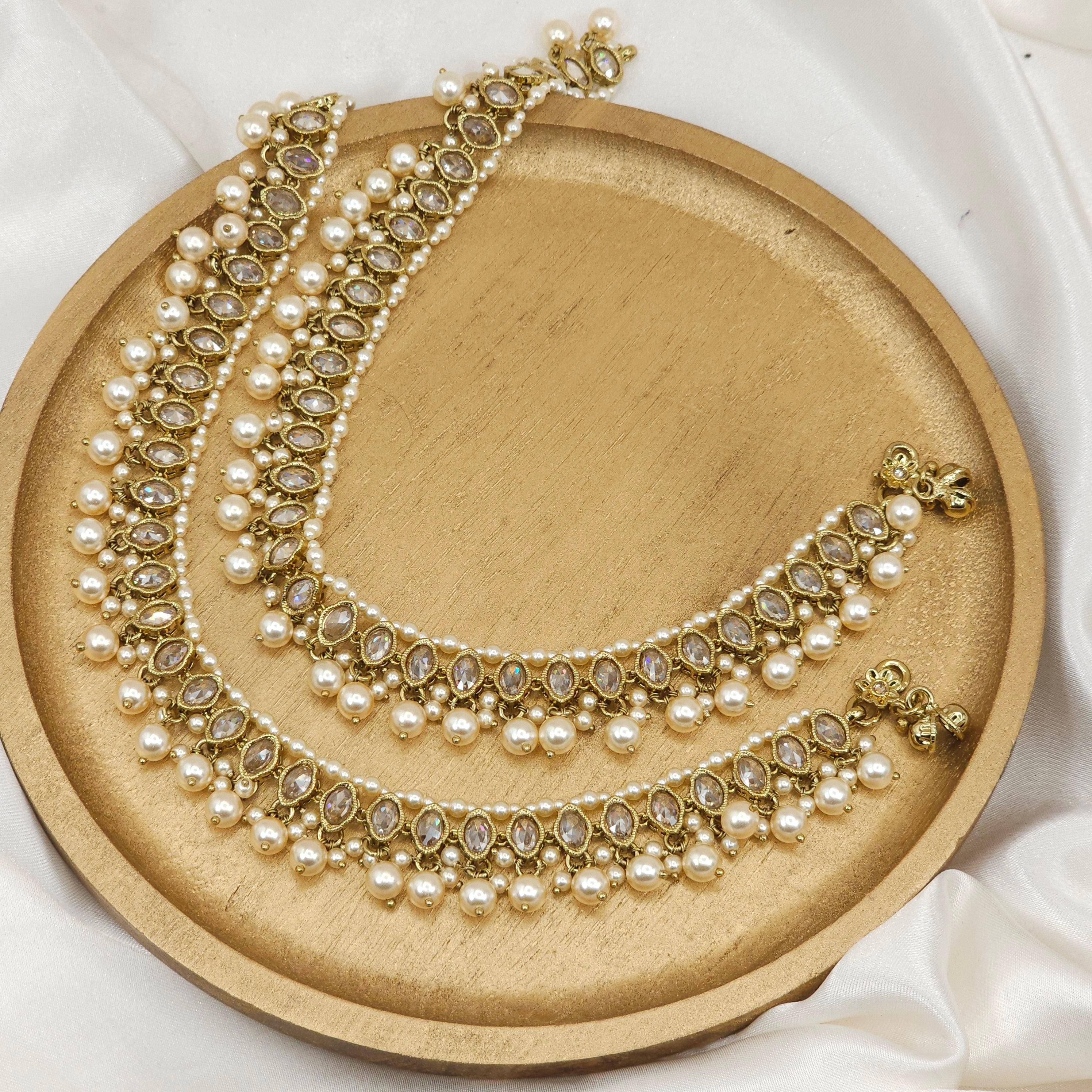 Janvi - Antique Gold Polki Statement Anklets | Jhanjara - Fancy Fab Jewels