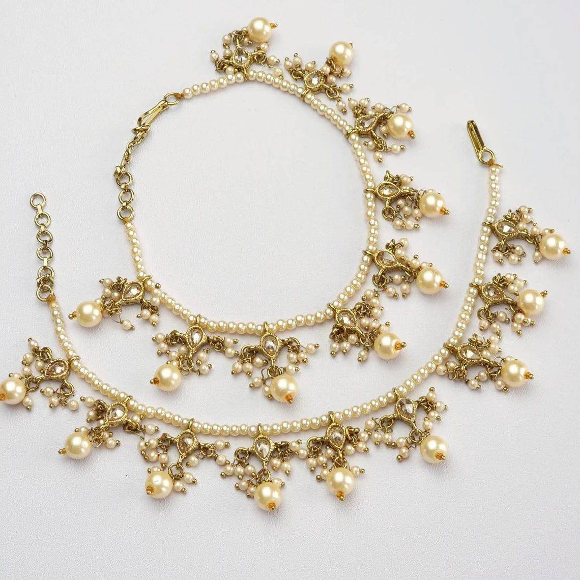 Kiran - Antique Gold Polki and Pearl Anklet/Jhanjar - Fancy Fab Jewels