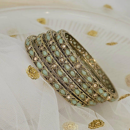 Antique Gold Coloured Polki Bangles - Set of 4 - Fancy Fab Jewels