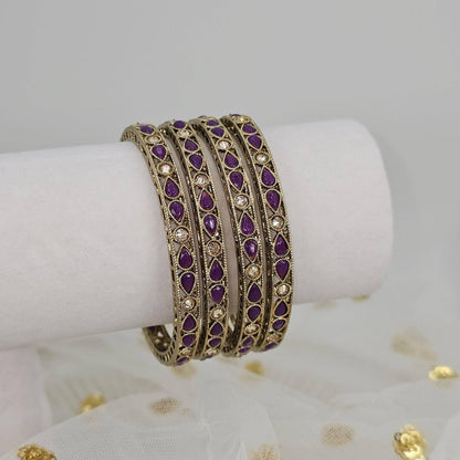 Antique Gold Coloured Polki Bangles - Set of 4 - Fancy Fab Jewels