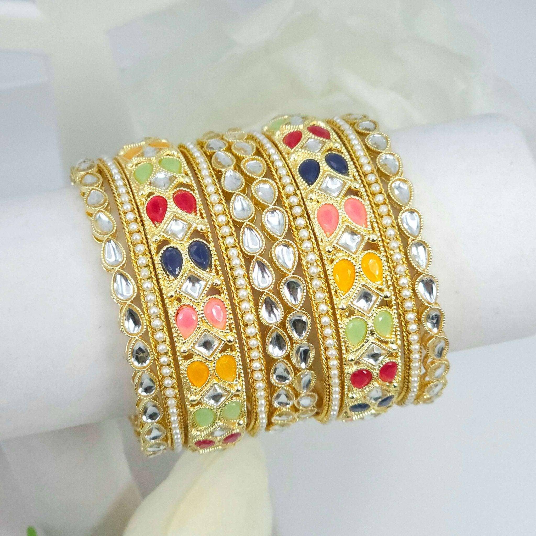 10 Pcs Bangle set - multicolour - Fancy Fab Jewels