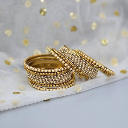 10 Pcs Pearl Bangle set - antique gold - Fancy Fab Jewels