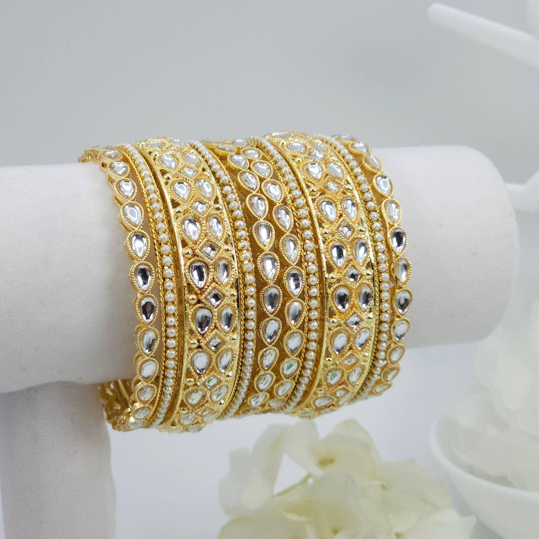 10 Pcs Tear drop bangle set - Golden - Fancy Fab Jewels