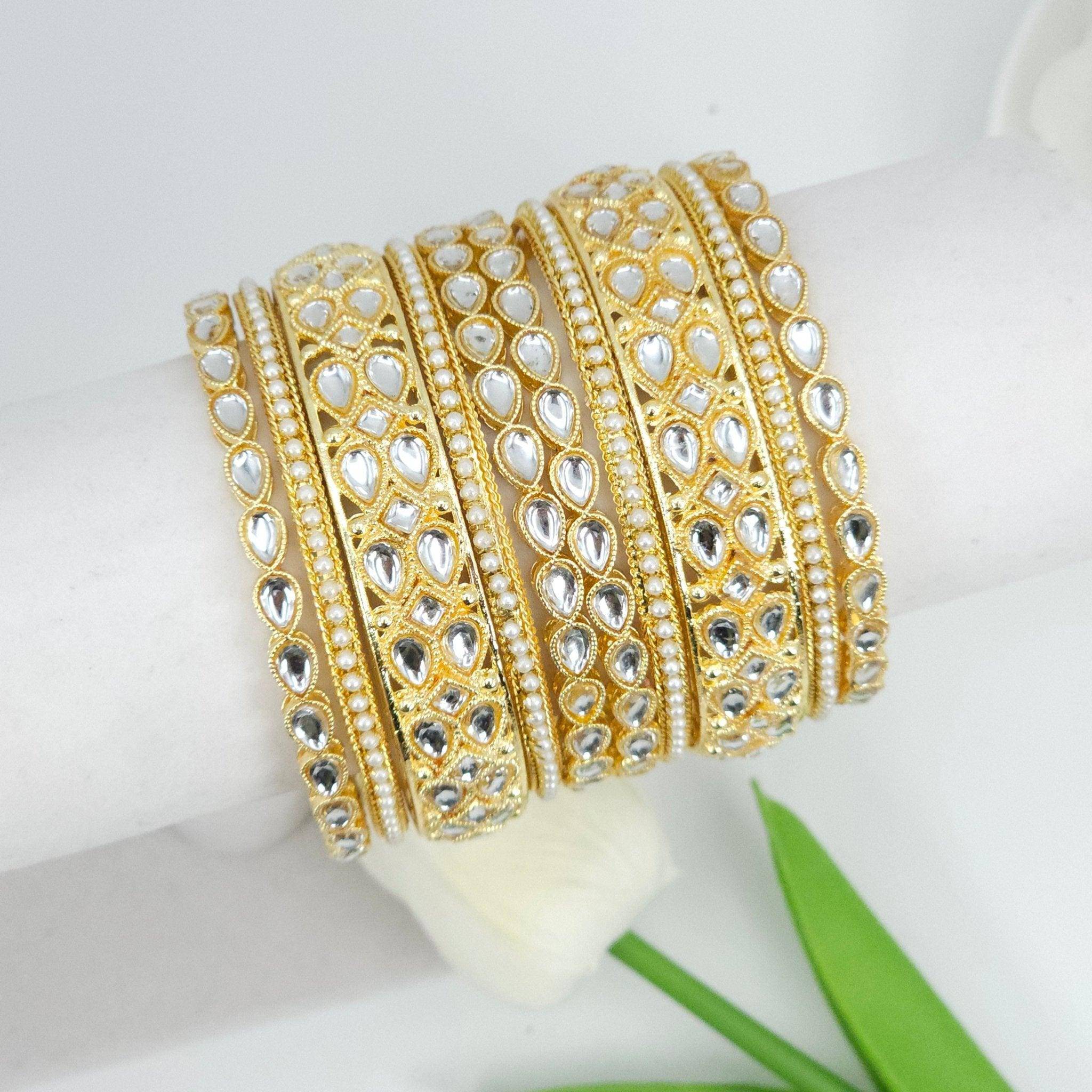 10 Pcs Tear drop bangle set - Golden - Fancy Fab Jewels